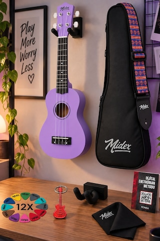 Midex Ukx-901prp Mor Soprano Ukulele Askı Çanta Metod Pena