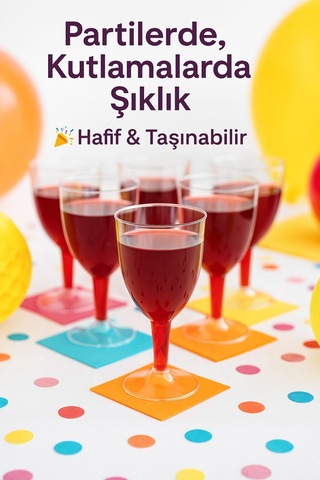 6 Lı Şeffaf Plastik Şarap Kadehi Düğün, Parti Ve Davet Sunumlarına Uygun Bardak