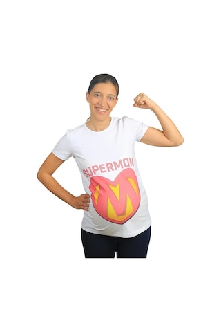 Mummy's Baby Hamile Tişört Super Mom Beyaz 8676