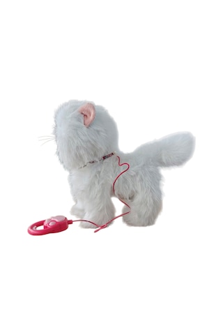 Ses Tekrarlayan Kafasını Sevince Tepki Veren Yürüyen Havlayan Tasmalı Kuyruğunu Sallayan Oyuncak Kedi Köpek 25 Cm. Beyaz Kedi