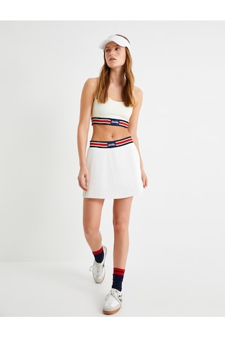 Koton Tenis Eteği Şortlu Pileli Beli Kontrast Detaylı Lastikli Mini Boy Ekru 4sak40050nw Ekru