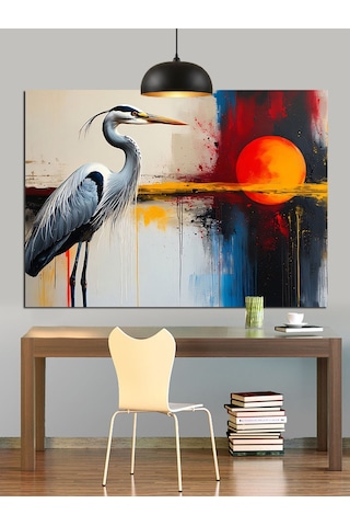 Balıkçıl Kuşu Soyut Sanat Dekoratif Kanvas - Mdf Ahşap Tablo