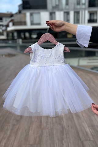 Dantelli Kristal Tül Akasya Beyaz Gelinlik Kız Çocuk Bebek Düğün Mevlüt Elbise 001