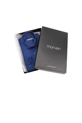 Morven Lacivert Slim Fit Düz Sert Yaka Kolay Ütülenebilen Kutulu Uzun Kollu Erkek Gömlek Lacivert