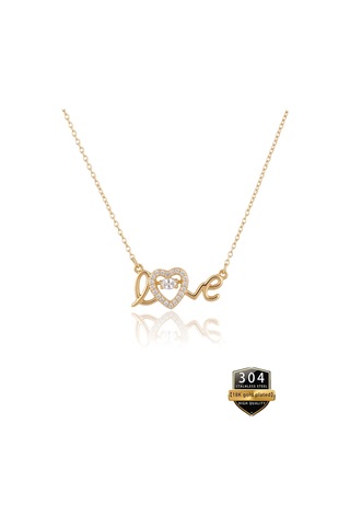 Love Zirkon İşleme - 925 Ayar Gümüş Altın Kaplama Tektaş Zirkon Kolye - Ahşap Kutulu