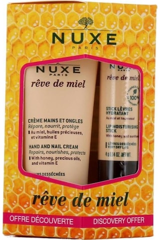 Nuxe Reve De Miel Hand and Nail Cream 30 ML + Moisturizing Lip Stick 4 G