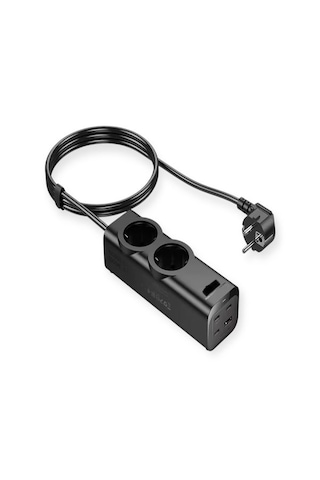 67w Gan Hızlı Şarjlı Kablolu Priz 3x Type-c + 1x Usb + 2'li Priz 1.5m Uzatma Kablosu Siyah 1,5 m