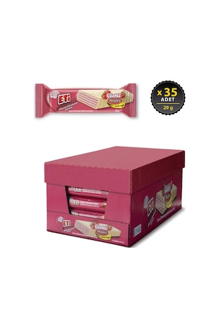 Beyaz Çikolata Kaplı Çilek Kremalı Gofret 29 G X 35 Adet