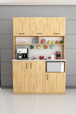 Asra Trend Kahve Köşesi KAHVE03 %100 MDF Çok Amaçlı Mutfak Dolabı Beyaz - Safir Meşe
