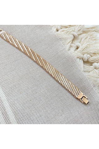 Trabzo Bileklik Kalın Ezme Yassı Model Çelik Kararmaz Xuping Vip S Rose Gold