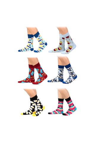 Ozzy Socks 6'lı Organik Pamuklu Dikişsiz Erkek Çok Renkli Desenli Çorap (448387659) Lacivert
