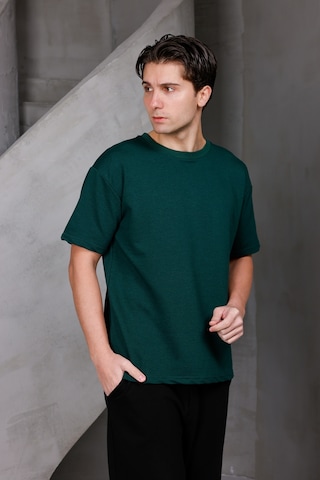 Erkek Basic Oversize Bisiklet Yaka 2 İki İplik Kompakt T-shirt Nefti