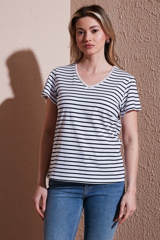 Fashion Friends Bayan T Shirt 25y0478k1 Lacivert-çizgili Lacivert-çizgili Lacivert