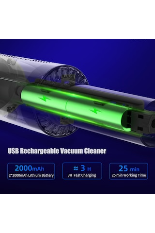 Qingmipy Ev Ve Araba Kullanıma Uygun 120w Usb Şarjlı Mini Eldivenli Süpürge - 6000pa Güçlü Emme, 2 Farklı Fırça Ucu Ve Yıkama Eliyebilen Hepa Filtre