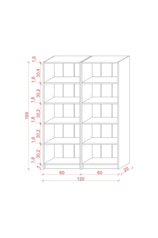 Asra Trend 2 Modüllü Kitaplık K-003 %100 MDF 10 Bölmeli Modern Ofis Çalışma Masası Yanı Rafı Kül Gri