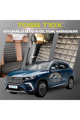 Togg T10x Antrasit Renk Tay Tüyü Cepli & Terletmez Sırtlı Oto Koltuk Minder Seti - Koltuk Koruma Kılıfı Ön & Arka Tam Set