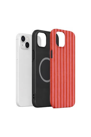 Apple iPhone Uyumlu 13 Vorian Çift Katmanlı Magsafe Kılıf Tomato Red Stripe
