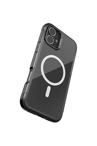 Apple Uyumlu iPhone 16 Kılıf Magsafe Raptic Air Serisi Airbag Tasarımlı Metal Köşelikli Şeffaf Kapak Siyah Siyah