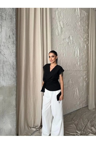 Defymoda Yandan Bağlama Detaylı Kolsuz Bluz - Siyah Siyah