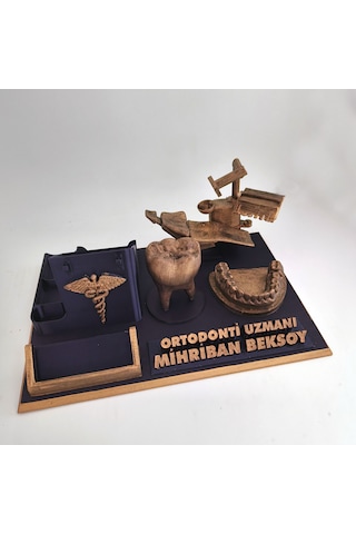 Kişiye Özel Ortodonti Uzmanı Ortodontist Masa İsimliği Ve Kartvizitlik Gold - Siyah
