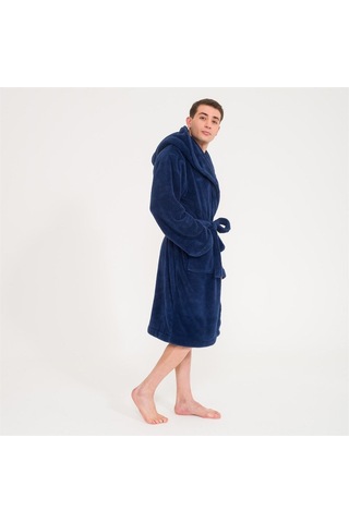 Erkek Uzun Welsoft Kapüşonlu Sabahlık-Lacivert