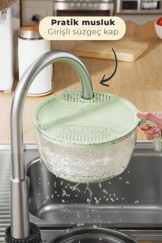 Dayanıklı Saplı Şeffaf Sebze & Meyve Süzgeci Kolay Yıkama Ve Süzme Gri