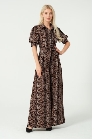 Balon Kol Bağcık Detaylı Tulum Leopar Desen Leopar