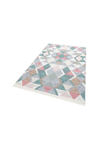 Blue Pınk Yıkanabilir Çift Taraflı Modern Desenli Dokuma Kilim