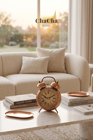 Chacha Home Eterna Bell Vintage Metal Çalar Saat & Premium Masaüstü Dekoratif Obje 22x16 Cm Metalik