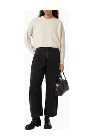 Good American Oversize Crewneck Triko, Rahat - Modern Şık Kadın Kazak Krem