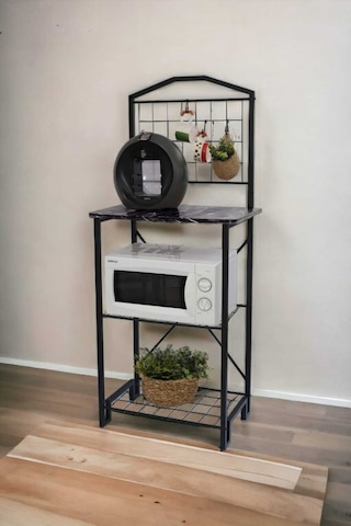 Ahşap Tablalı Çok Amaçlı Dolap Dar Mutfak Bangosu Metal Bar Masa