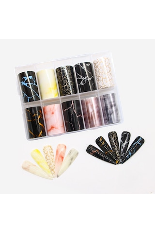 10lu Tırnak Süsleme Folyosu Granit Mermer Dizayn Nail Art Transfer Folyo