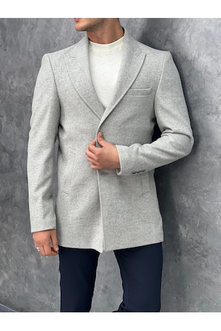 Modefendi Slim Fit İtalyan Kesim Keçe Kaşmir Kaban Gri