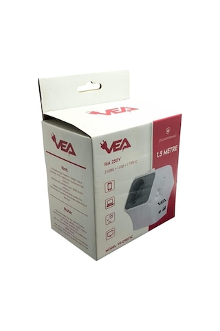 Vea Ve-g903yc 3'lü Usb+ Type-c Girişli Anahtarlı 1.5 Metre Grup Priz