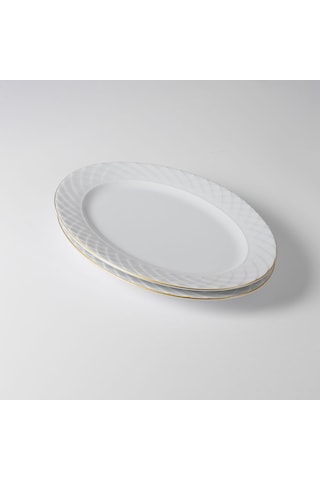 Güral Porselen Alfa 2 Parça 30 Cm Kayık Tabak Mat Gold Ahşap