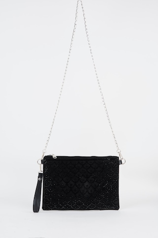 Vivaq Kadın Balık Siyah Taşlı Süet Bilek Askılı Ve Zincir Askılı Portföy El Ve Clutch Çanta SİYAH