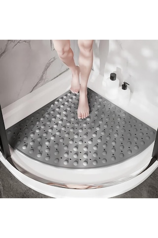 Mainshop Banyo Küveti Paspas Duş Köşe Vantuzlu Gider Delikli Duş Ve Küvet Için 54x54 Cm M-163 Gri