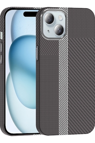 Apple Uyumlu iPhone 15 Kılıf Magsafe Şarj Özellikli Karbon Fiber Görünümlü App Gros Kapak - Desert Desert Titanyum Desert Titanyum