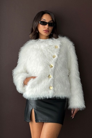 Verymoda Tavşan Tüyü Dügmeli Kaban F1970 Krem