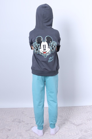 Erkek Çocuk Kapşonlu Eşofman Takımı Mickey Mouse Sırt Baskılı Ribanalı F3 Turkuaz