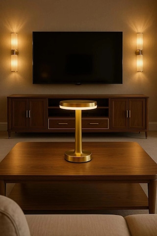 Gold Mantar Masa Lambası 3 Renk Modlu Kablosuz Şarjlı Dekoratif Metal Led Abajur Altın
