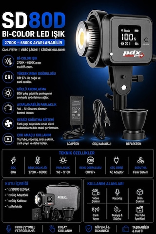 Pdx Sd80d Bi-color Led Işık Sarı Beyaz Ayarlanabilir Işık