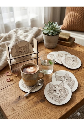 6 Lı Mdf Bardak Altlığı Dekoratif Ecceca1026 Karışık