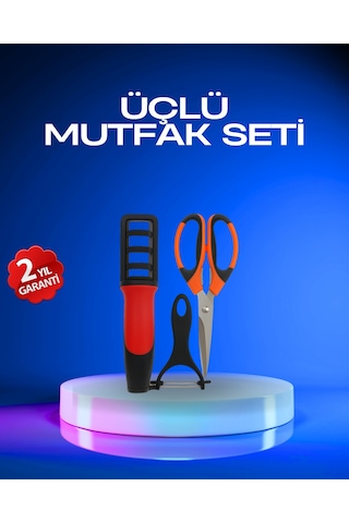 Profesyonel Mutfak Makas Seti Kesim Makası + Soyacak + Bileyici Beyaz