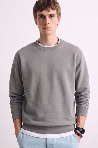 Barrels And Oıl Erkek Göğüs Baskı Detaylı Uzun Kollu Sweatshirt - Açık Gri Açık Gri