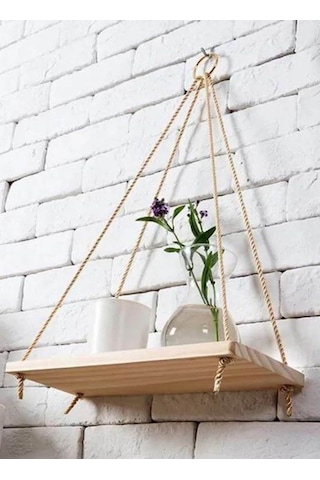 Umutpark İpli Halkalı Ahşap Duvar Raf. Açık Ceviz