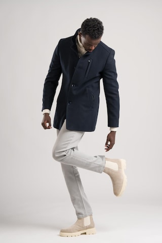 Slimfit Hakim Yaka Düğme Kapamalı Yan Cepli Astarlı Tek Yırtmaçlı Yünlü Kaşe Kaban Lacivert
