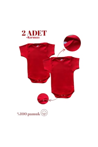 Betül Bebek Kısa Kollu 2'li Organik Pamuk Çıtçıtlı Bebek Body&zıbın 2adet Kırmızı
