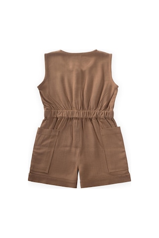 Cigit Yanları Cepli Kısa Boy Keten Tulum 2-7 Yaş Caramel Karamel