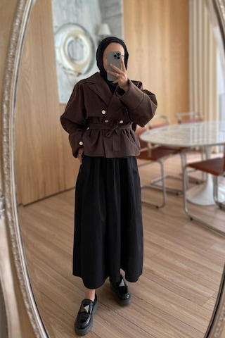 Kahijab Gold Düğme Kolları Kaşe Trençkot - Kahverengi